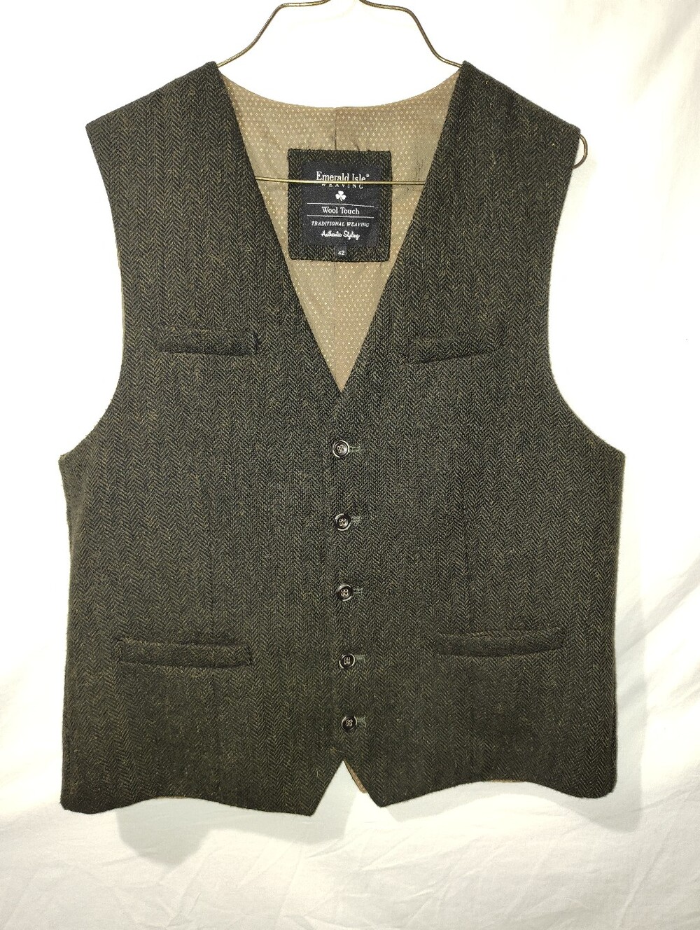 Emerald Isle Weaving Men's Wool-Touch Blazer Vest in Olive